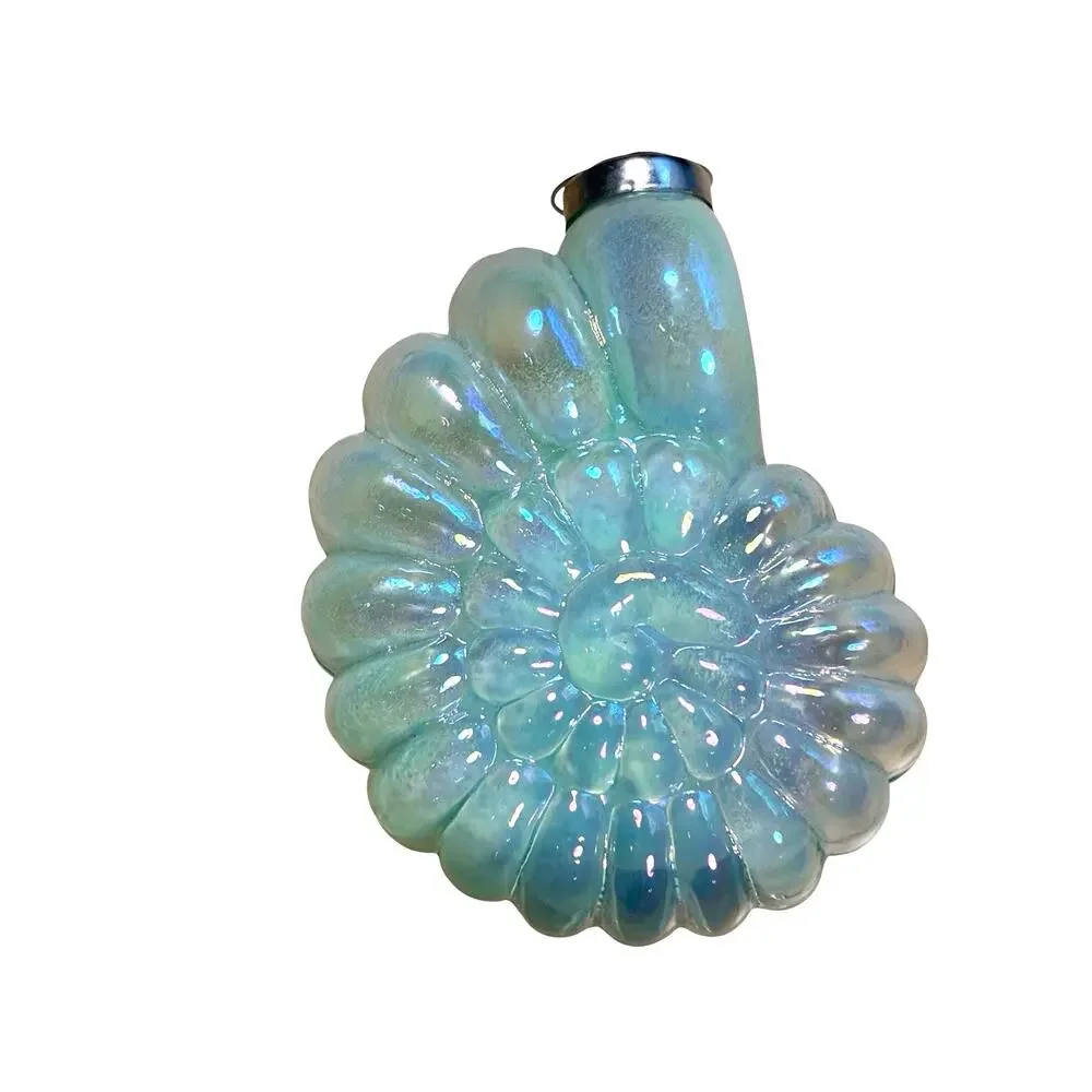 Sea Shell Glass Xmas Ornament Sea Green Iridescent Ribbed nautical kugel style